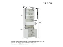 Online ModernLuxe Vitrine 70x30x200cm - com 1 gaveta e 4 portas - com iluminação LED - painéis de partículas - Branco