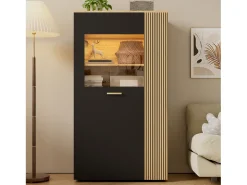 Vitrina|ModernLuxe Vitrine 80x40x146cm - com iluminação LED - com 1 porta - Prateleiras ajustáveis - Painéis de partículas - Preto + natural Preto / Natural claro
