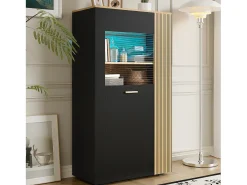 Vitrina|ModernLuxe Vitrine 80x40x146cm - com iluminação LED - com 1 porta - Prateleiras ajustáveis - Painéis de partículas - Preto + natural Preto / Natural claro