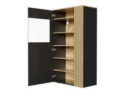 Vitrina|ModernLuxe Vitrine 80x40x146cm - com iluminação LED - com 1 porta - Prateleiras ajustáveis - Painéis de partículas - Preto + natural Preto / Natural claro