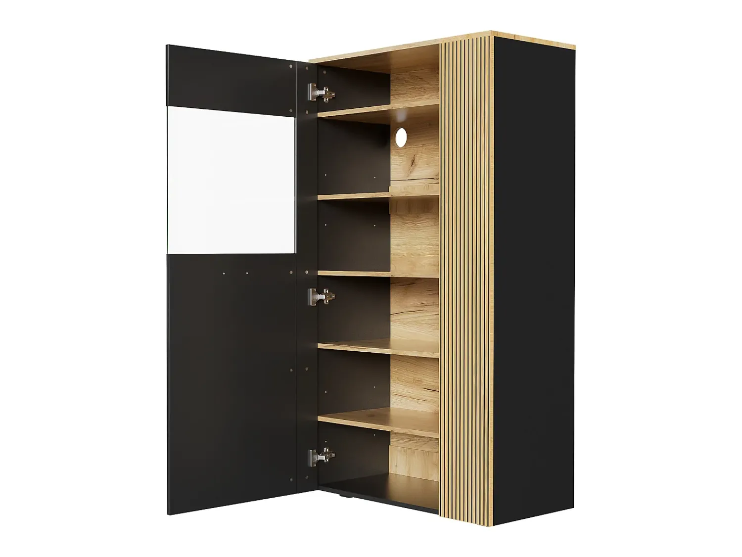 Vitrina|ModernLuxe Vitrine 80x40x146cm - com iluminação LED - com 1 porta - Prateleiras ajustáveis - Painéis de partículas - Preto + natural Preto / Natural claro
