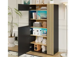 Vitrina|ModernLuxe Vitrine 80x40x146cm - com iluminação LED - com 1 porta - Prateleiras ajustáveis - Painéis de partículas - Preto + natural Preto / Natural claro