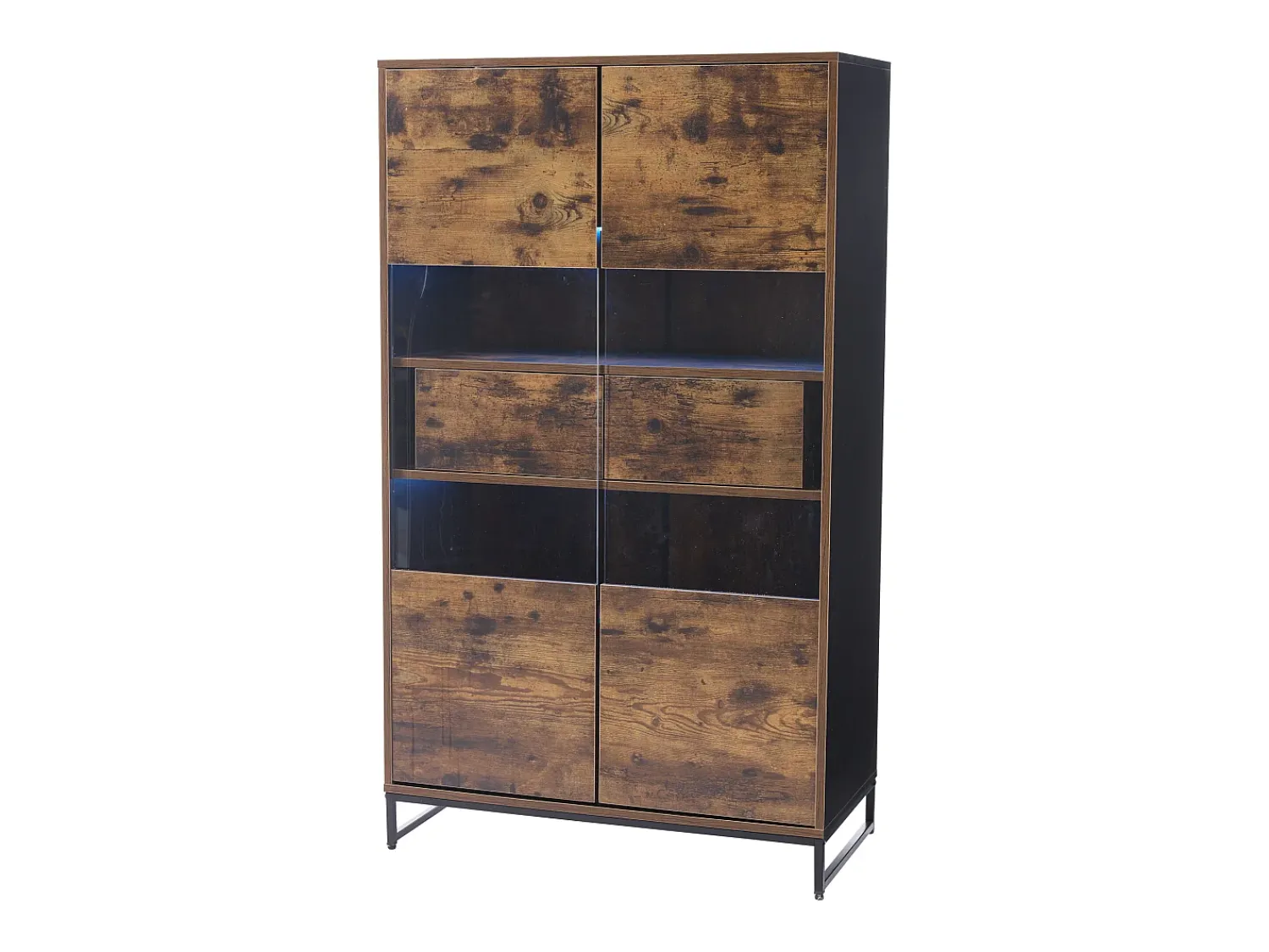 ModernLuxe Vitrine 80x40x138cm - com iluminação LED - com 2 gavetas e 2 portas - com painel acrílico - marrom^ Vitrina