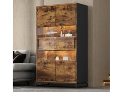 ModernLuxe Vitrine 80x40x138cm - com iluminação LED - com 2 gavetas e 2 portas - com painel acrílico - marrom^ Vitrina