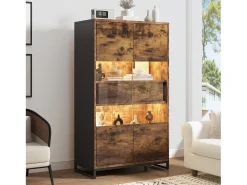 ModernLuxe Vitrine 80x40x138cm - com iluminação LED - com 2 gavetas e 2 portas - com painel acrílico - marrom^ Vitrina