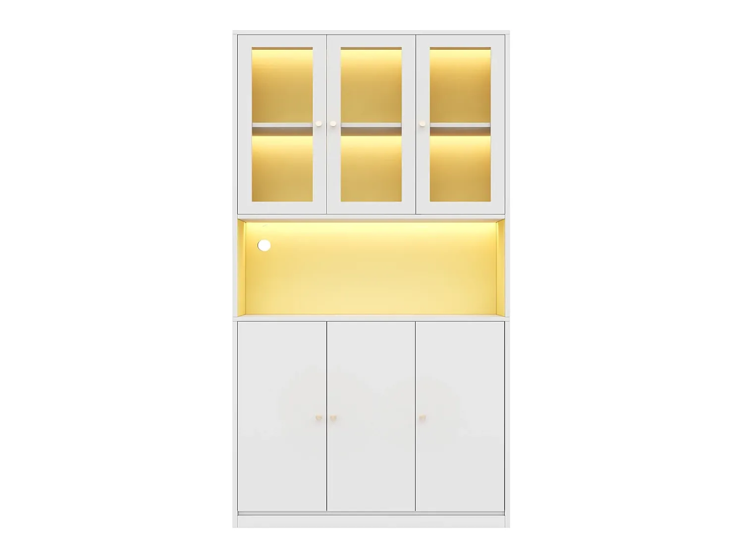 Vitrina*ModernLuxe Vitrine/estante de vidro 100×35×200 cm - con iluminação LED - prateleiras abertas e 6 portas - MDF - Branco