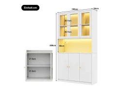 Vitrina*ModernLuxe Vitrine/estante de vidro 100×35×200 cm - con iluminação LED - prateleiras abertas e 6 portas - MDF - Branco