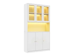 Vitrina*ModernLuxe Vitrine/estante de vidro 100×35×200 cm - con iluminação LED - prateleiras abertas e 6 portas - MDF - Branco