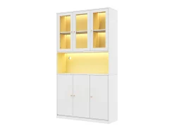 Vitrina*ModernLuxe Vitrine/estante de vidro 100×35×200 cm - con iluminação LED - prateleiras abertas e 6 portas - MDF - Branco