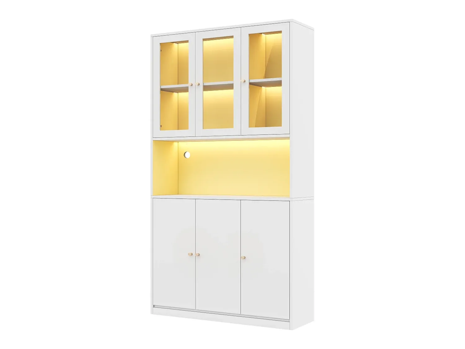 Vitrina*ModernLuxe Vitrine/estante de vidro 100×35×200 cm - con iluminação LED - prateleiras abertas e 6 portas - MDF - Branco
