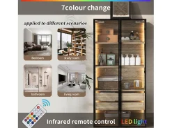 Vitrina*ModernLuxe Vitrine、Móveis de casa de banho com LED - 2 gavetas grandes e 2 portas de vidro - Natural Natural claro