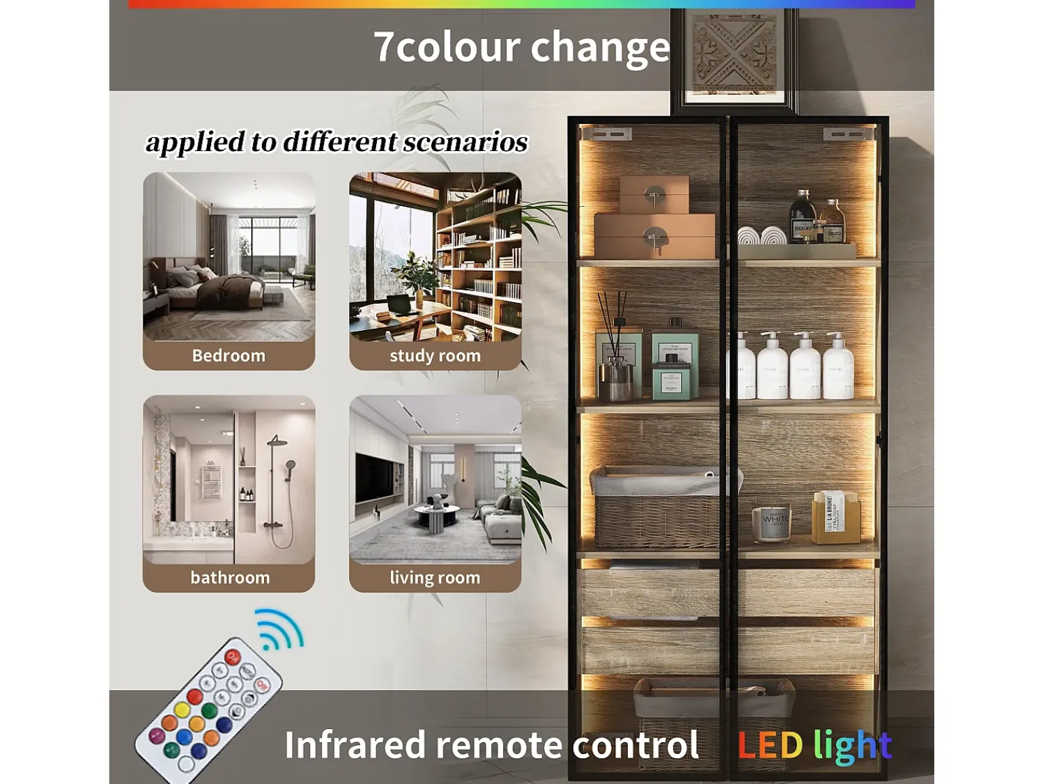 Vitrina*ModernLuxe Vitrine、Móveis de casa de banho com LED - 2 gavetas grandes e 2 portas de vidro - Natural Natural claro