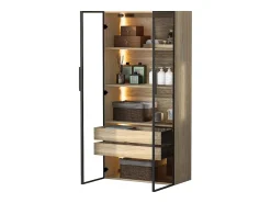 Vitrina*ModernLuxe Vitrine、Móveis de casa de banho com LED - 2 gavetas grandes e 2 portas de vidro - Natural Natural claro