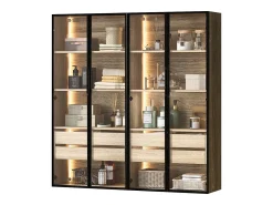 Vitrina*ModernLuxe Vitrines、Móveis de casa de banho com LED - 2 gavetas grandes e 2 portas de vidro - Natural Natural claro