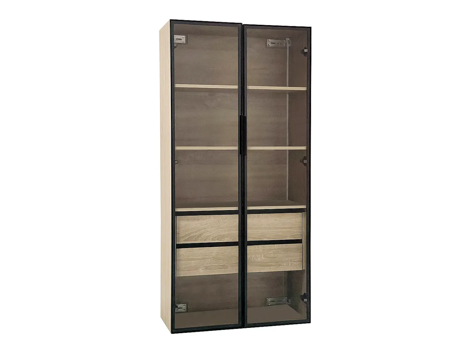 Vitrina*ModernLuxe Vitrines、Móveis de casa de banho com LED - 2 gavetas grandes e 2 portas de vidro - Natural Natural claro