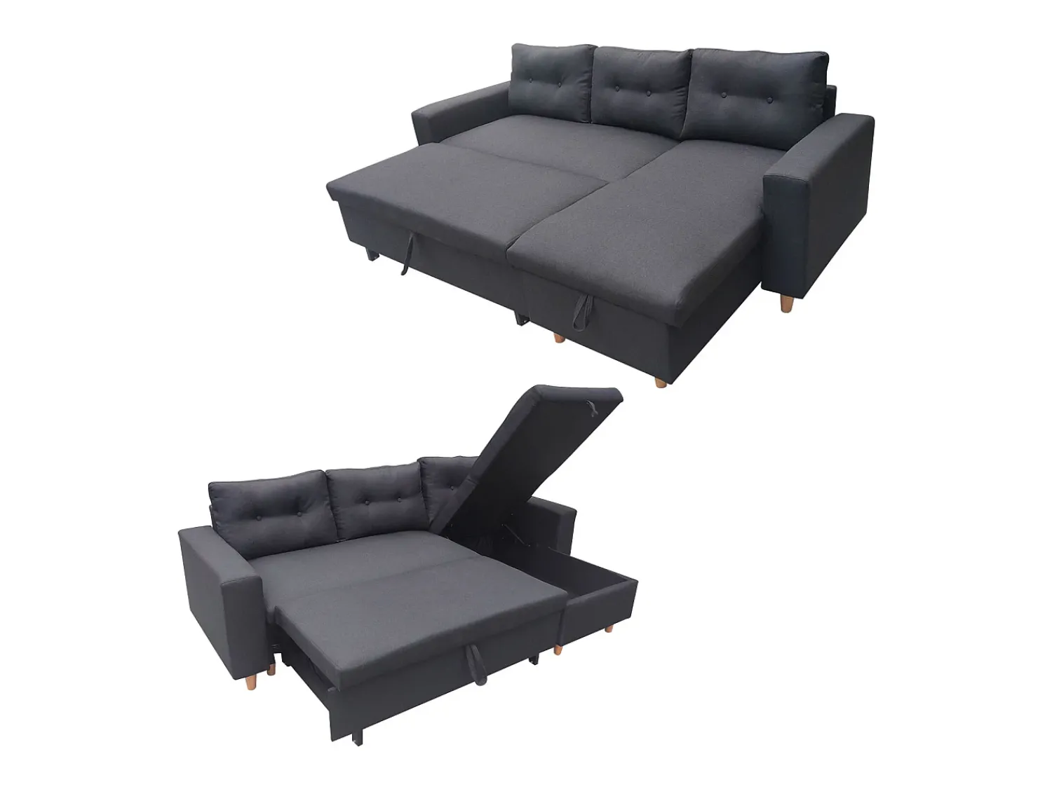 Discount Happy Garden WADE Sofá cama de canto de 3 lugares antracite Cinzento