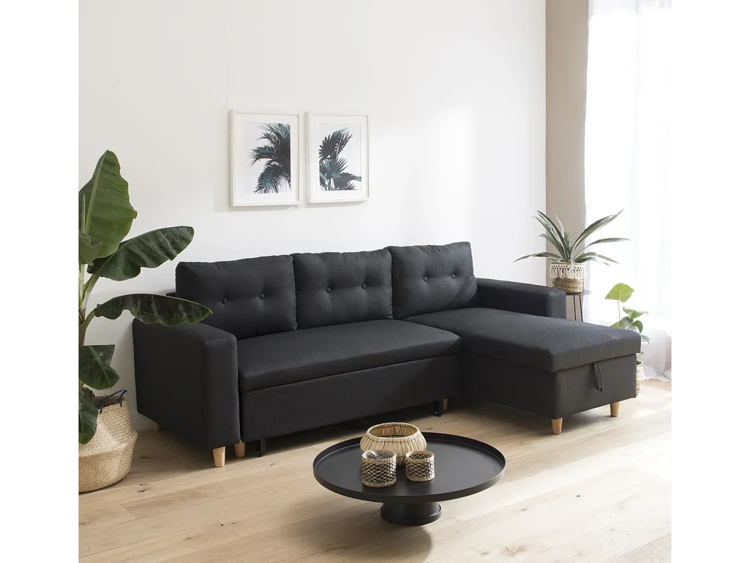 Discount Happy Garden WADE Sofá cama de canto de 3 lugares antracite Cinzento