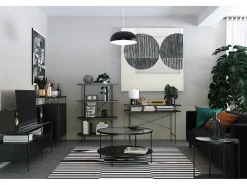 Biblioteca*Dorel Home Wainwright | Estante com 3 Prateleiras em Carvalho e 1 Prateleira em Vidro com Estrutura Metálica Preto