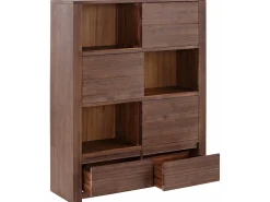 Loft24 Wally | Estante com 3 Portas de Correr e 2 Gavetas em Madeira de Acácia Castanha^ Biblioteca