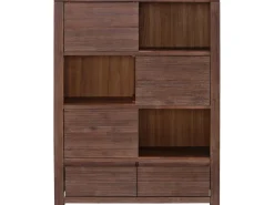 Loft24 Wally | Estante com 3 Portas de Correr e 2 Gavetas em Madeira de Acácia Castanha^ Biblioteca