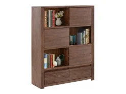 Loft24 Wally | Estante com 3 Portas de Correr e 2 Gavetas em Madeira de Acácia Castanha^ Biblioteca