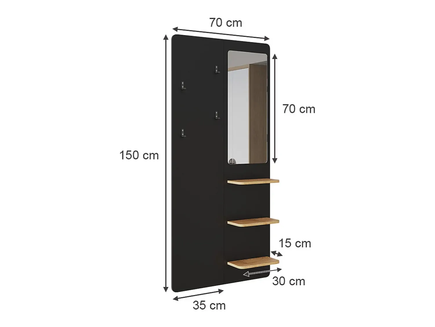 Cabide De Pé|Vicco Wandgarderobe /carvalho 70x15x150 jochen Preto