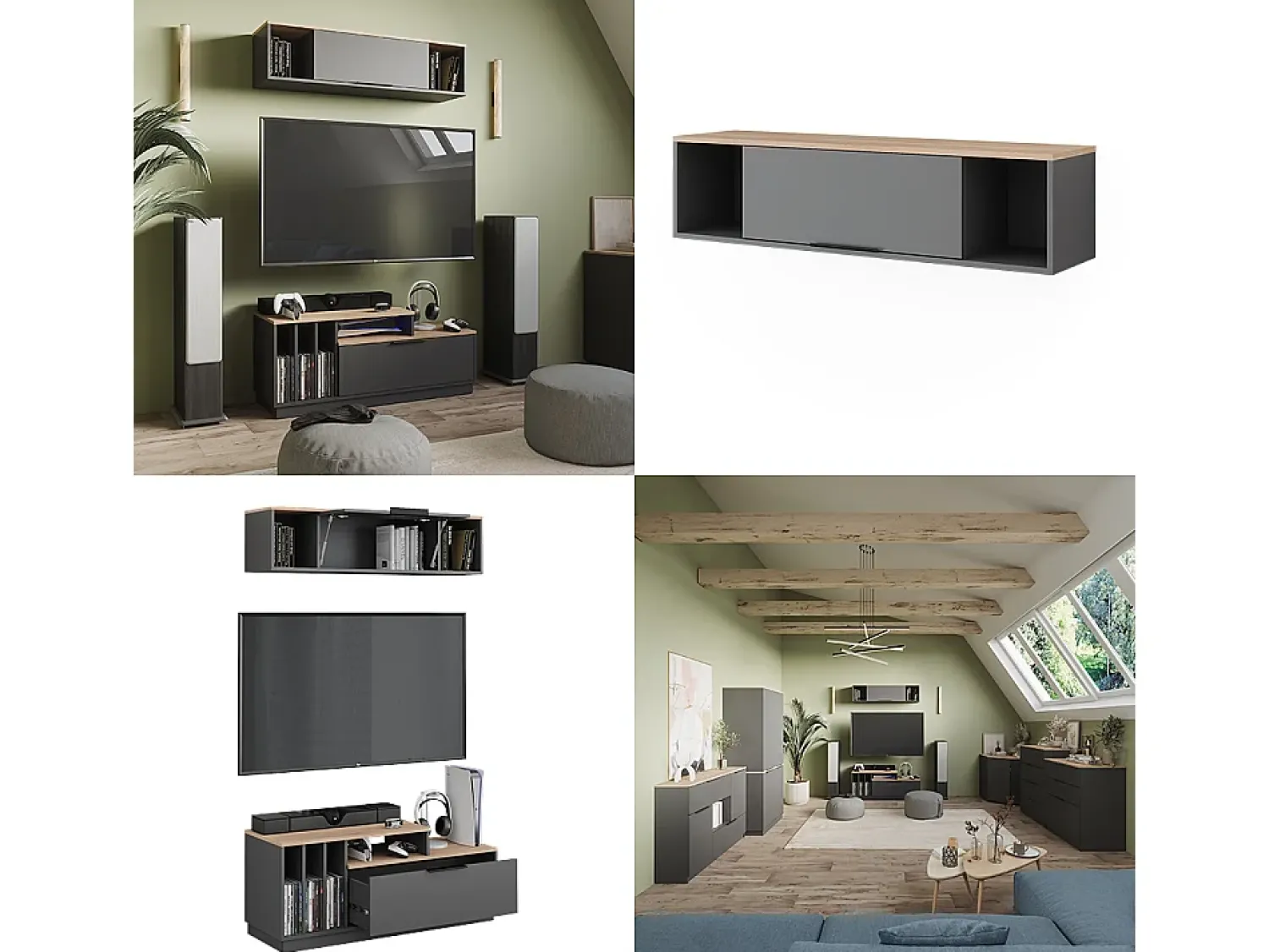 Vicco Wandregal antracite/sonoma 120x30x30 betti Cinza antracite