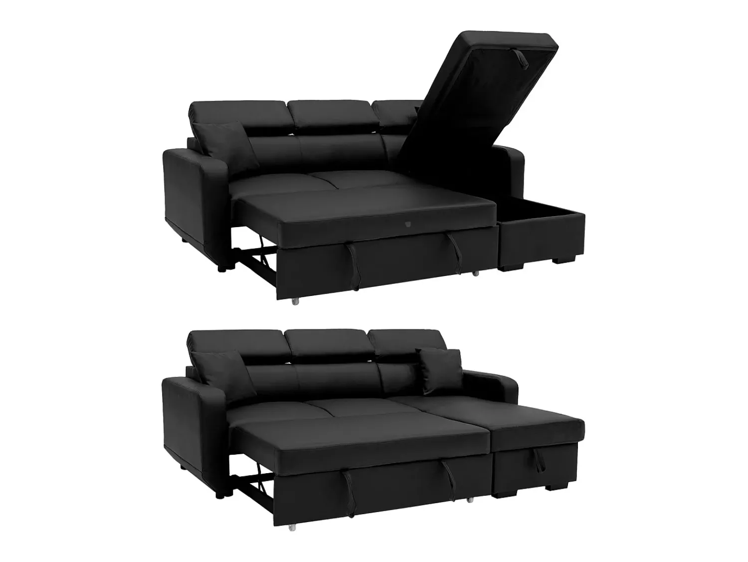 Sofá*Happy Garden WARREN Sofá-cama de canto de 3 lugares em couro imitação Preto