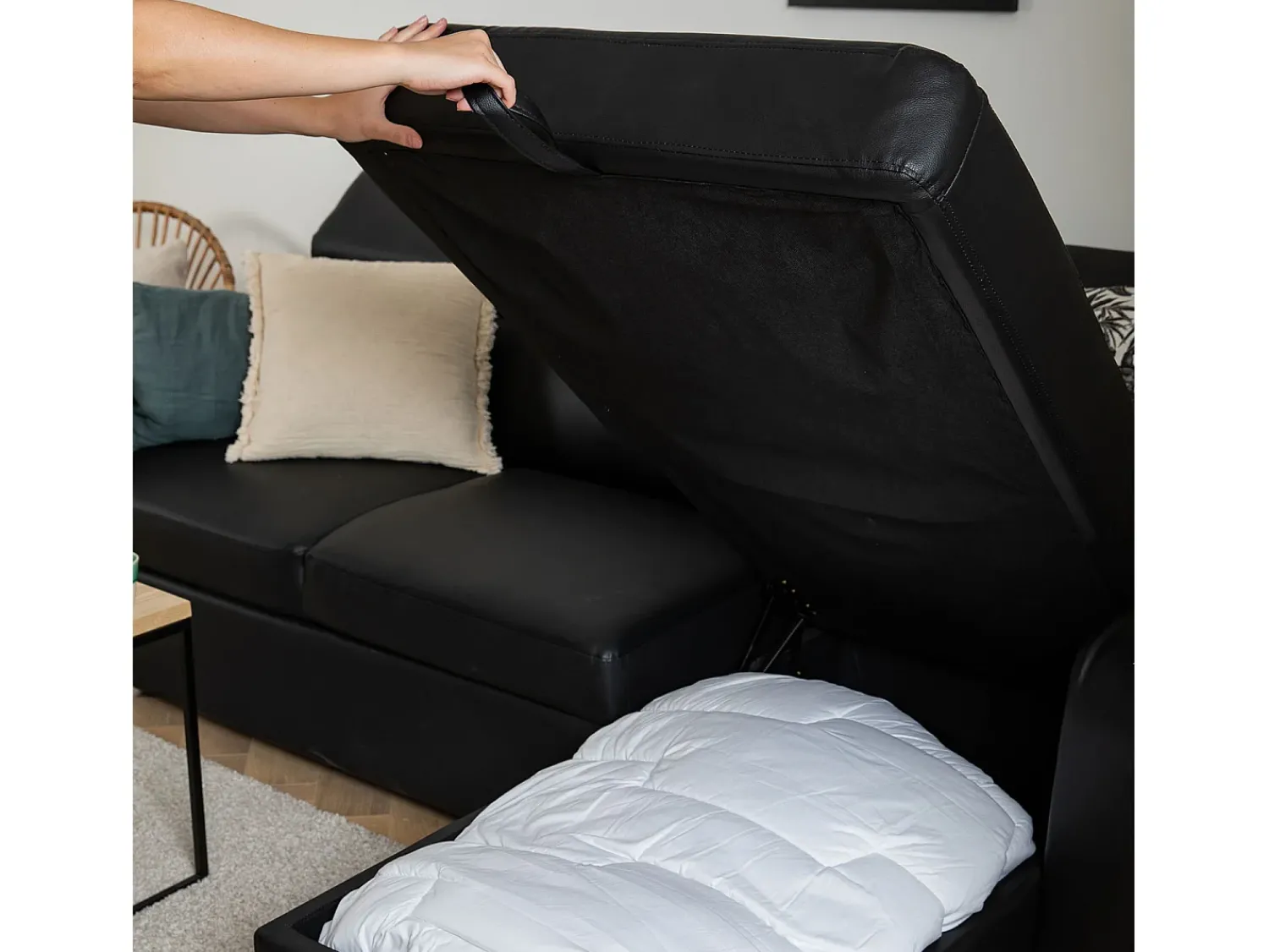 Sofá*Happy Garden WARREN Sofá-cama de canto de 3 lugares em couro imitação Preto