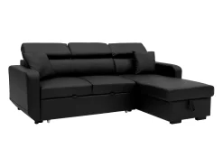 Sofá*Happy Garden WARREN Sofá-cama de canto de 3 lugares em couro imitação Preto