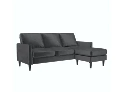 Sofá|Dorel Home Winston | Sofá 3 Lugares com Chaise Lounge em Veludo Cinzento