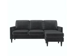 Sofá|Dorel Home Winston | Sofá 3 Lugares com Chaise Lounge em Veludo Cinzento