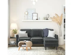 Sofá|Dorel Home Winston | Sofá 3 Lugares com Chaise Lounge em Veludo Cinzento