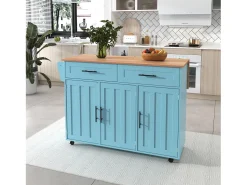 Móvel De Arrumação* 129x46x91,5cm Carrinho de cozinha, carrinho de sala de jantar, bancada dobrável, armário de arrumação, Azul
