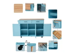 Móvel De Arrumação* 129x46x91,5cm Carrinho de cozinha, carrinho de sala de jantar, bancada dobrável, armário de arrumação, Azul