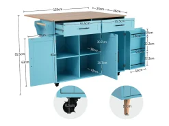 Móvel De Arrumação* 129x46x91,5cm Carrinho de cozinha, carrinho de sala de jantar, bancada dobrável, armário de arrumação, Azul