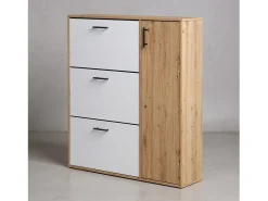 Móvel De Arrumação|Sapateira*duehome Zapatero Leia Blanco Artik (Blanco Mate) - Roble Nodi Cinzento