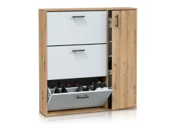 Móvel De Arrumação|Sapateira*duehome Zapatero Leia Blanco Artik (Blanco Mate) - Roble Nodi Cinzento