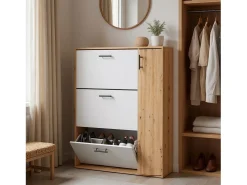 Móvel De Arrumação|Sapateira*duehome Zapatero Leia Blanco Artik (Blanco Mate) - Roble Nodi Cinzento
