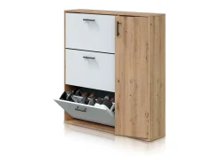 Móvel De Arrumação|Sapateira*duehome Zapatero Leia Blanco Artik (Blanco Mate) - Roble Nodi Cinzento