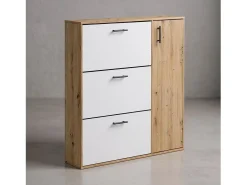 Móvel De Arrumação|Sapateira*duehome Zapatero Leia Blanco Artik (Blanco Mate) - Roble Nodi Cinzento