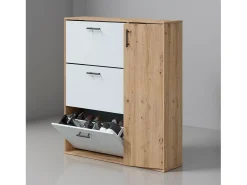 Móvel De Arrumação|Sapateira*duehome Zapatero Leia Blanco Artik (Blanco Mate) - Roble Nodi Cinzento