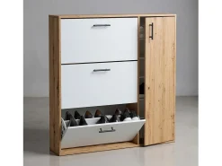 Móvel De Arrumação|Sapateira*duehome Zapatero Leia Blanco Artik (Blanco Mate) - Roble Nodi Cinzento